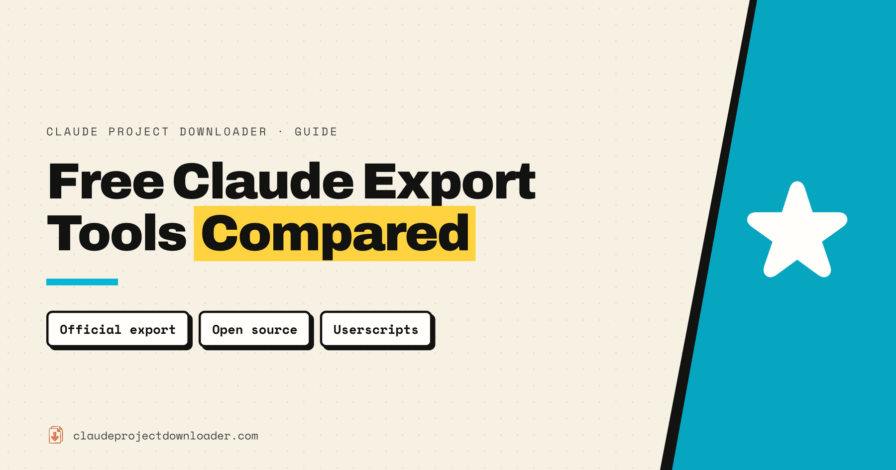 Free Claude export tools compared: guide cover listing the official export, open-source tools and userscripts